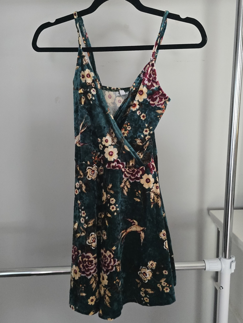 NWT! Floral Velvet Crossover Mini Dress By Love Fire Size Xs